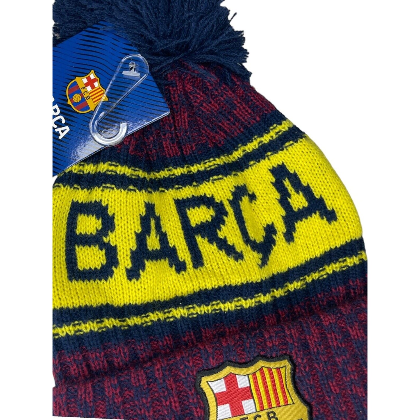 Barca FC Barcelona Beanie Hat Embroidered Badge Knit Yellow Futbol Soccer NWT