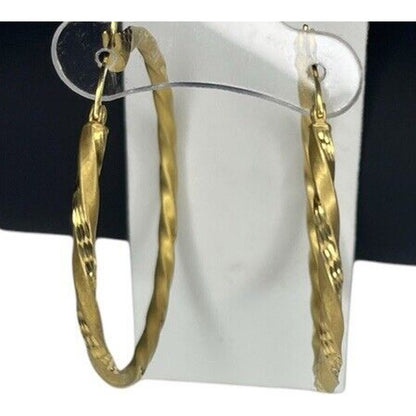 14K Gold Vermeil Twisted Satin Hoop Earrings Stunning Chic Fashion Statement NWT