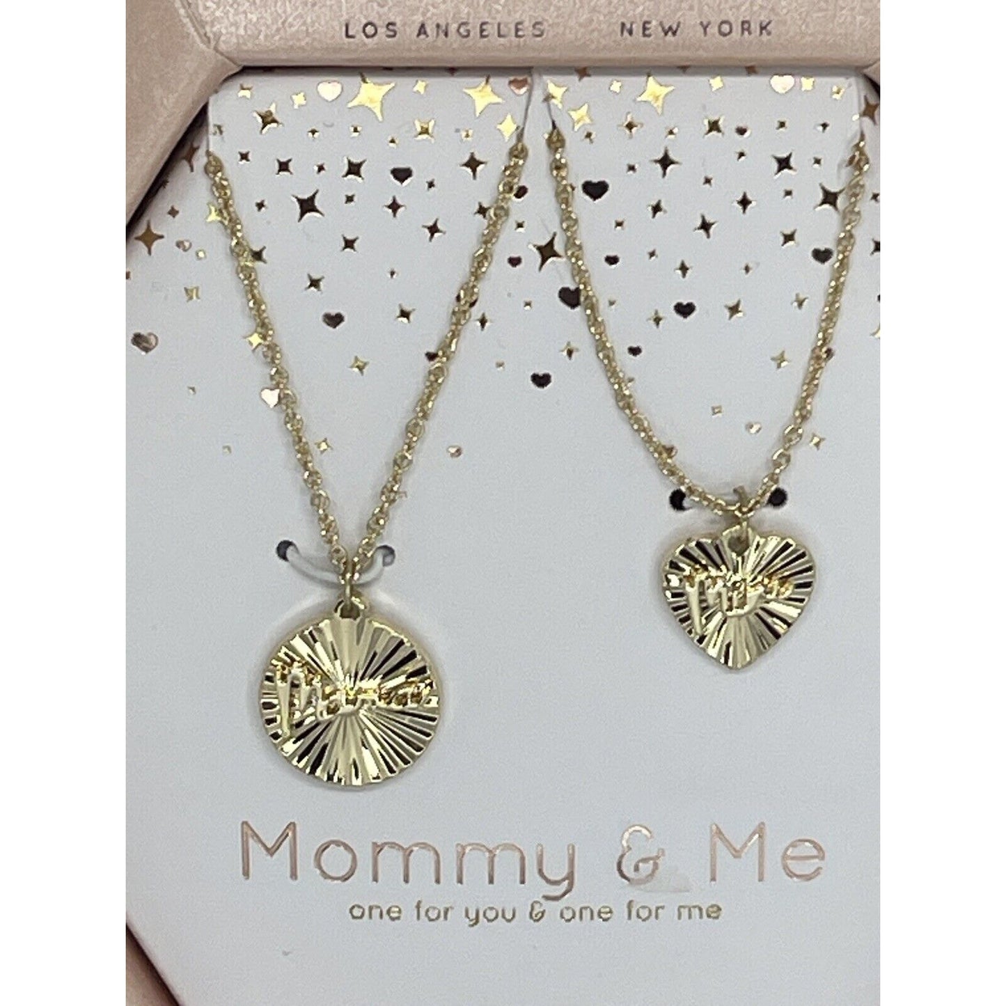 Unwritten 14K Gold Plated Mom Daughter Necklace (2pc Set) Heart Charm Chic Style