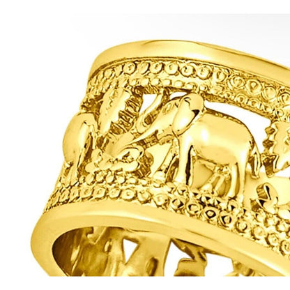 Gold Plated Open Work Elephant Wide Ring (Sz 9) Intricate Stunning Animals Chic