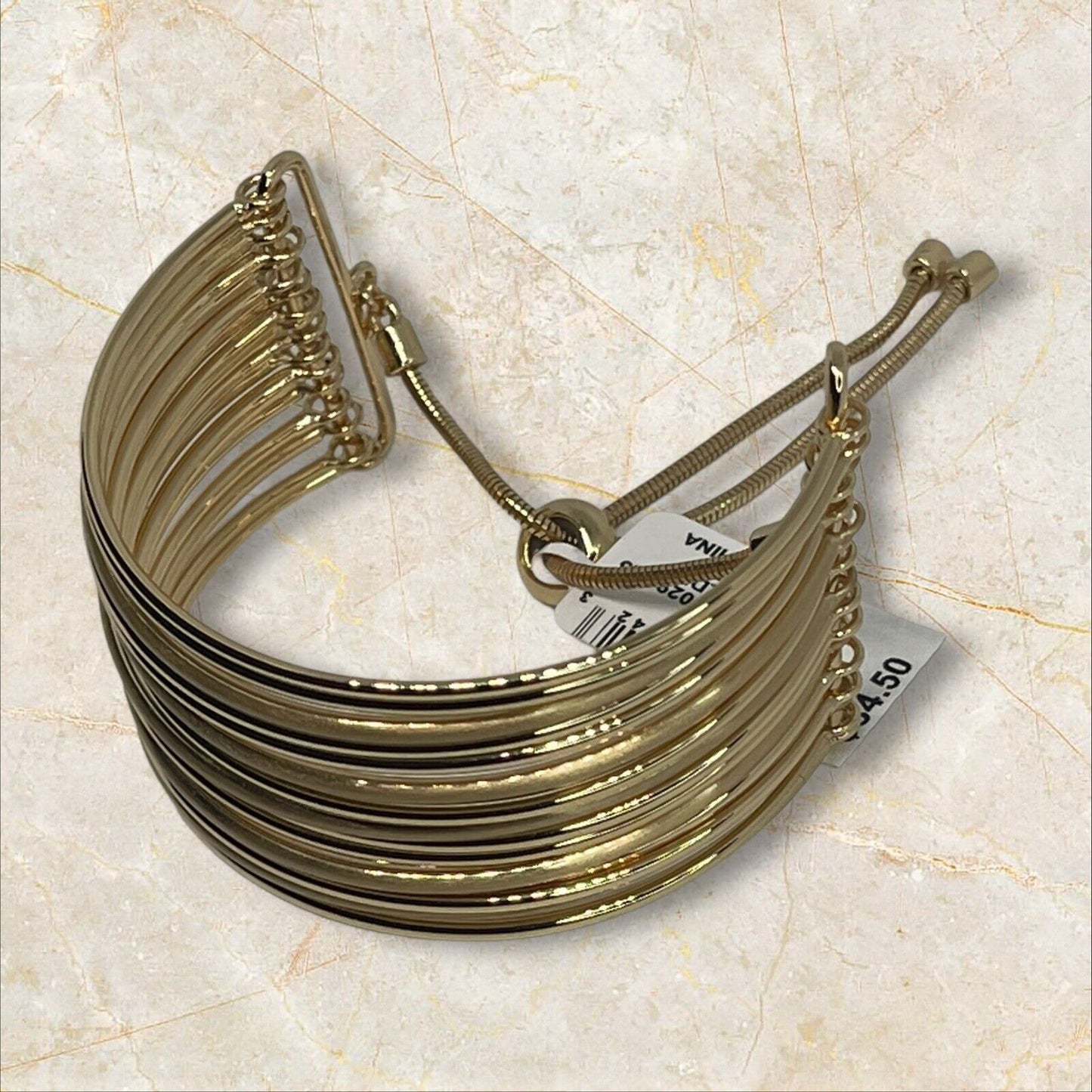 Gold Tone Multi Row Cuff Slider Bracelet Fashion Trendy Stunning Elegant Stylish