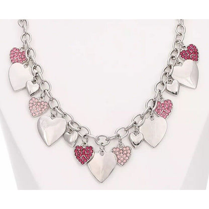 Silver Tone Crystal Heart Charm Necklace Stunning Style Fashion Elegant Chic NWT