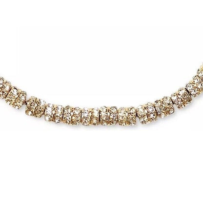 Gold Tone Rondelle Bead Crystal Collar Necklace Stylish Elegant Fashion Stunning