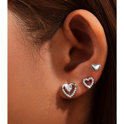 Silver Plated Crystal Heart Earrings (3pc Set) Chic Fashion Stunning Style Vday