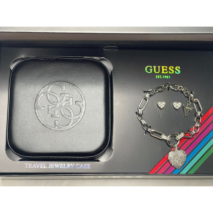 Guess Silver Tone Heart Charm Bracelet Earrings (3pc Set) Fashion Stylish Vday