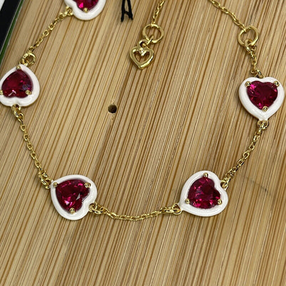 Kate Spade Gold Plated Crystal CZ Heart Charm Bracelet Trendy Chic Style Fashion