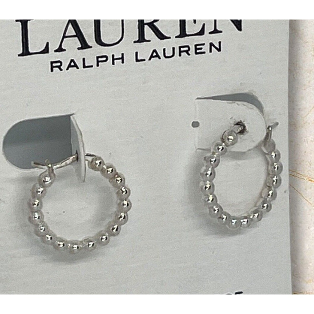 Ralph Lauren Sterling Silver Beaded Hoop Earrings Trendy Elegant Stunning Luxury