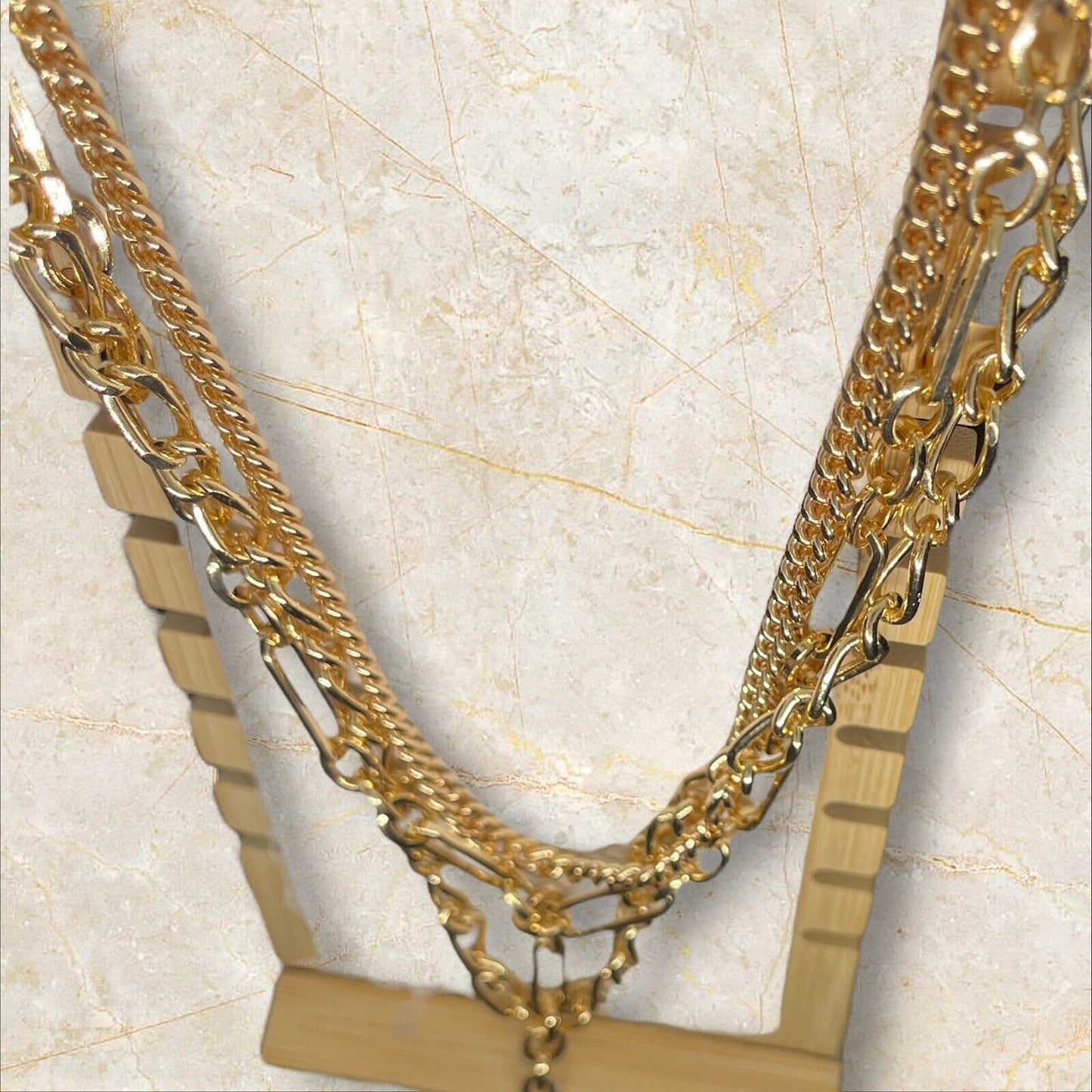 Gold Tone Layered Chain Drop Necklace Stylish Fashion Cocktail Party Chic New