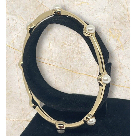 Anne Klein Gold Tone Faux Pearl Bangle Bracelet Chic Fashion Style Stunning NWT