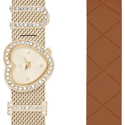 Gold Tone Crystal Heart Watch (2pc Band Set) Chic Elegant Fashion Stylish Vday