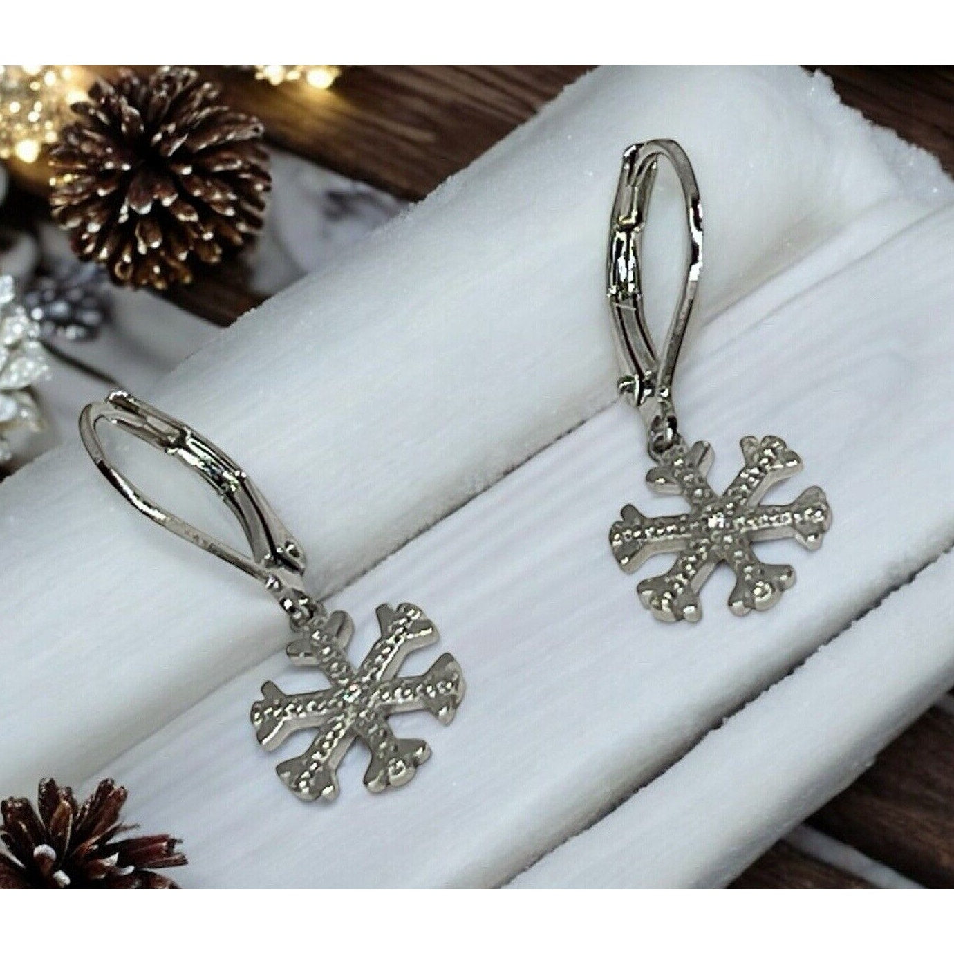 Diamond Accent Silver Plated Snowflake Earrings Winter Fashion Style Trendy NWT