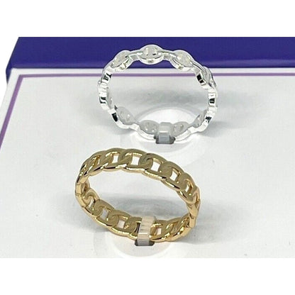 18K Gold Plated Chain Link Band Ring (2pc Set) Sz 8 Chic Trendy Stylish Fashion