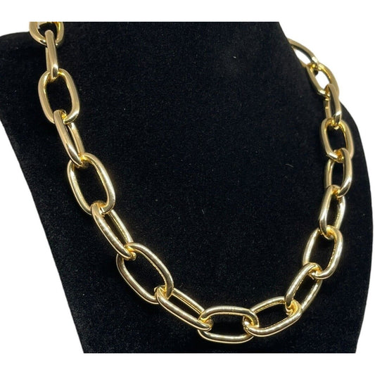 18K Gold Plated Wide Chain Necklace Statement Chic Trendy Fashion Stunning Bling