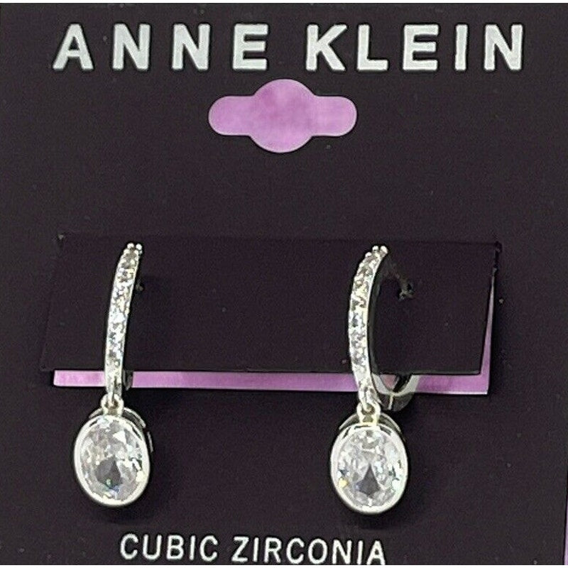 Anne Klein Silver Tone CZ Drop Earrings Fashion Stylish Shiny Stunning Elegant