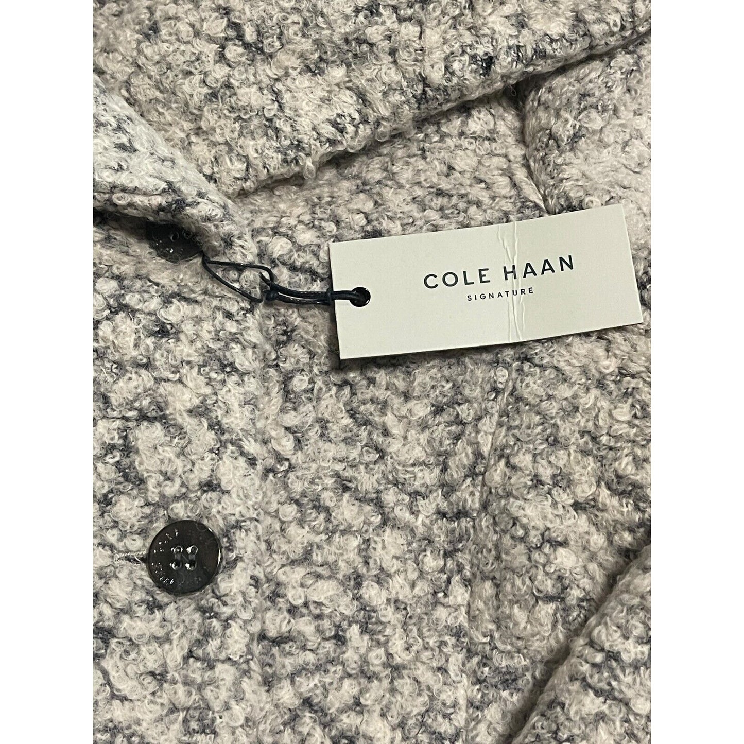 Cole Haan Signature Wool Asymmetrical Walker Coat (Sz 12) Gray Hooded Button NWT