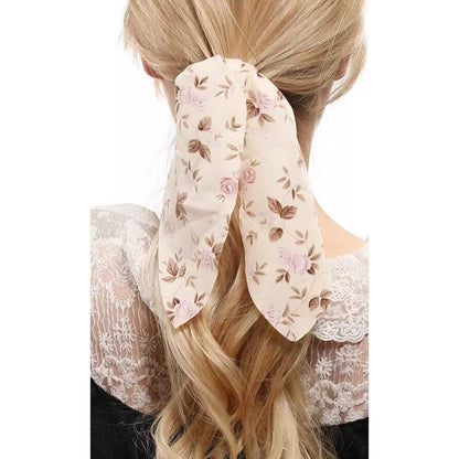 Faux Pearl Floral Scrunchie 2 Pc Set Hair Style Chic Ladies Fashion Flower NWT