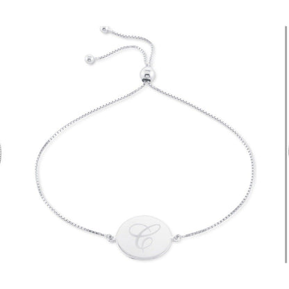 Sterling Silver 'E' Initial Disc Bolo Bracelet Chic Stylish Trendy Minimal Shiny