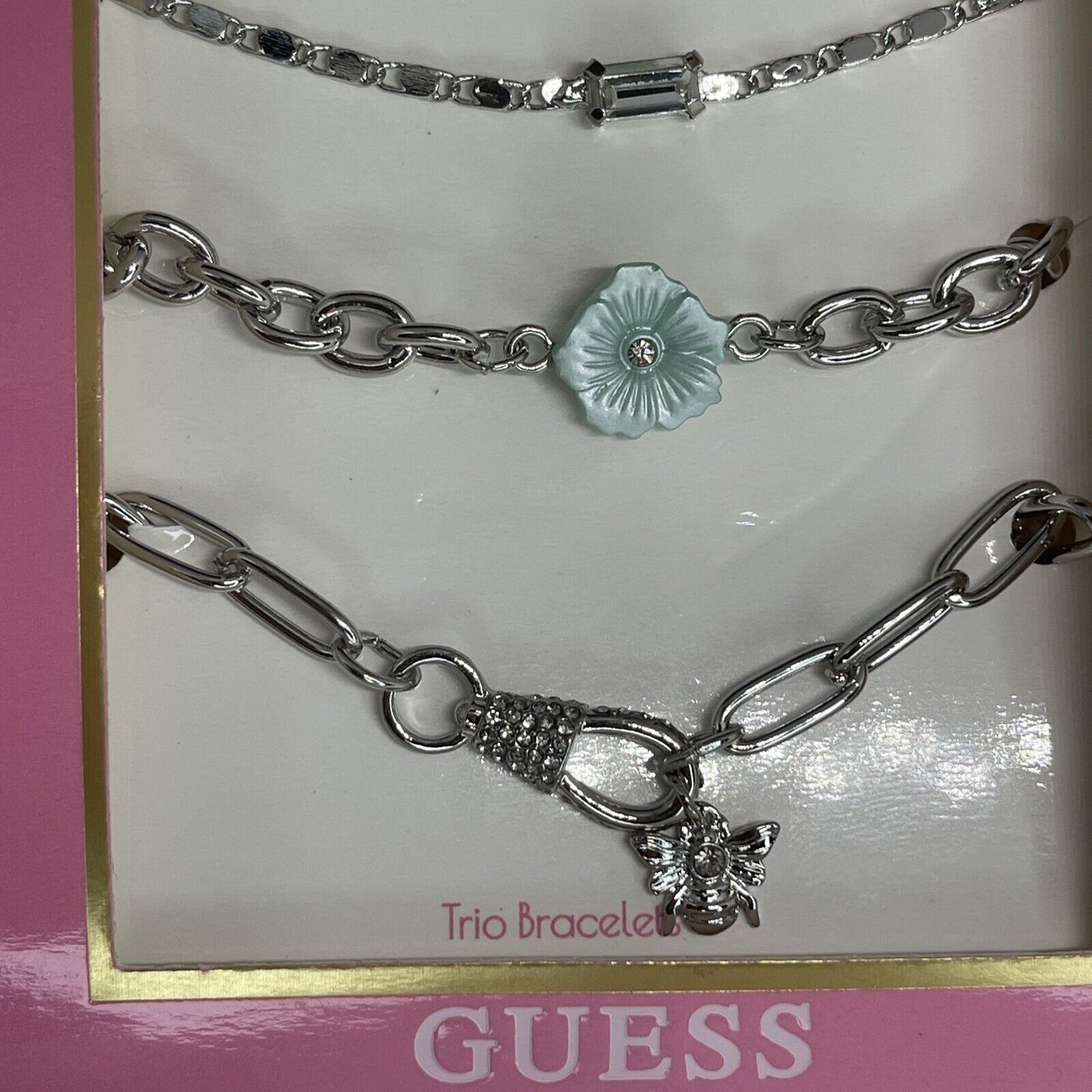 Guess Silver Tone Bracelet (3pc Set) Floral Bee Chic Trendy Fashion Stylish Vday