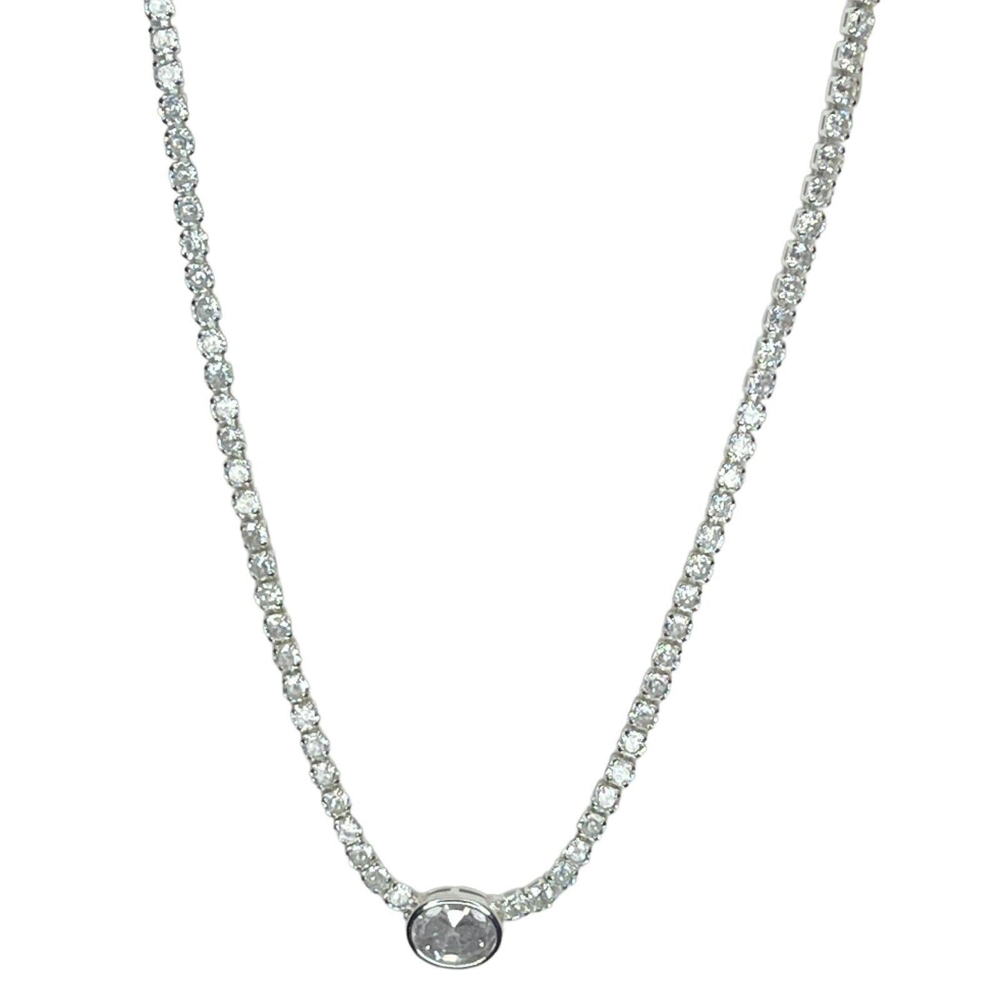 Anne Klein Silver Tone CZ Tennis Necklace Stunning Shiny Glitz Elegant Statement