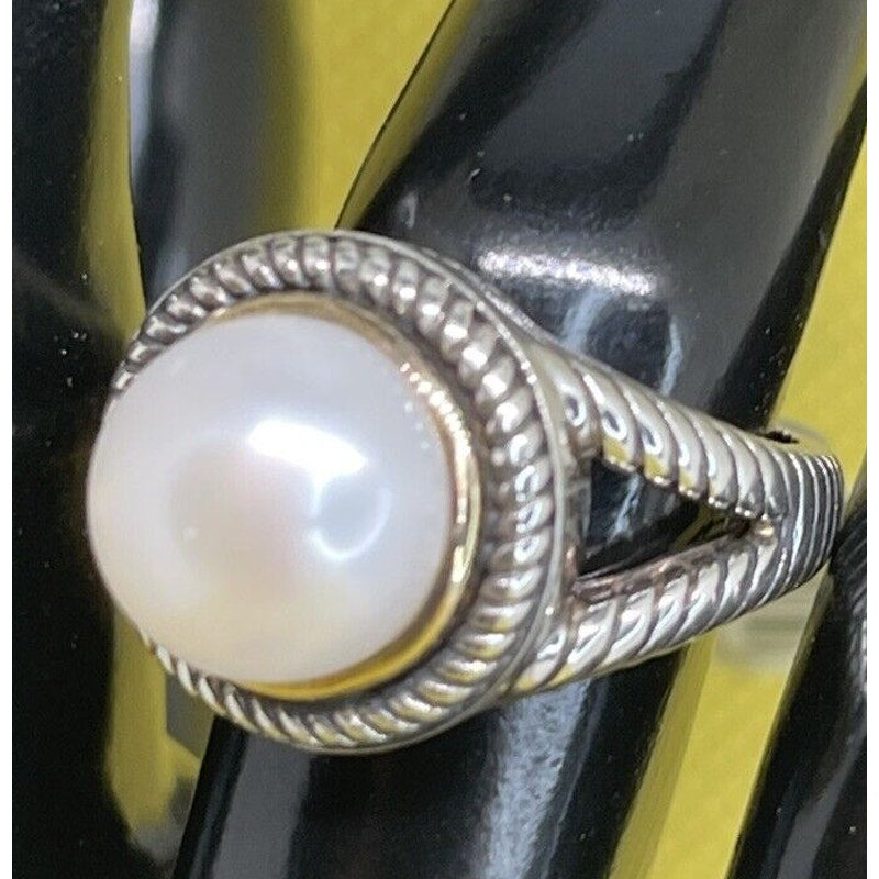 Peter Thomas Roth Sterling Silver Pearl (10mm) Ring 14K Gold (Sz 7) Luxury Chic