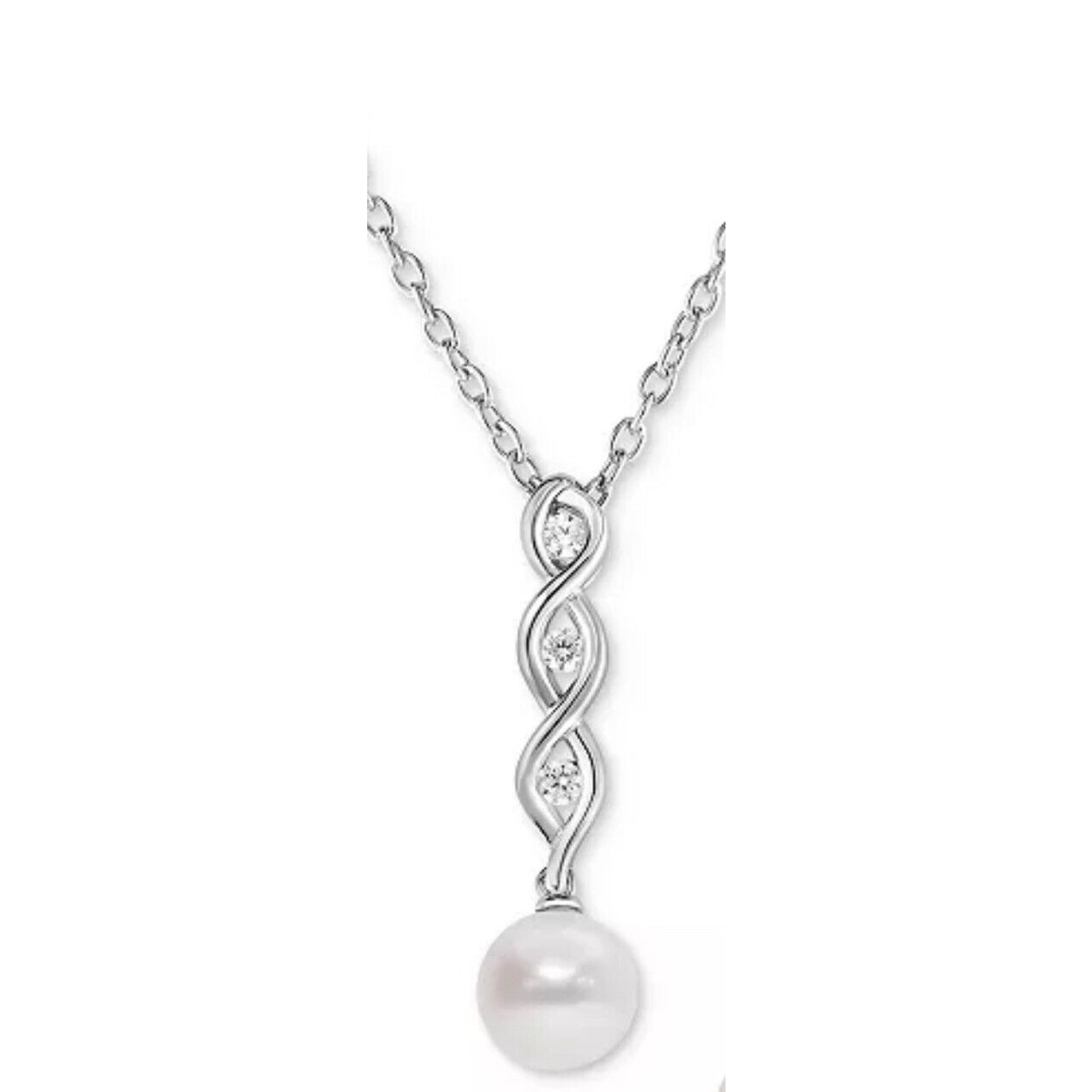 Sterling Silver Pearl (7mm) Necklace Earrings (2pc Set) CZ Trendy Luxury Vday