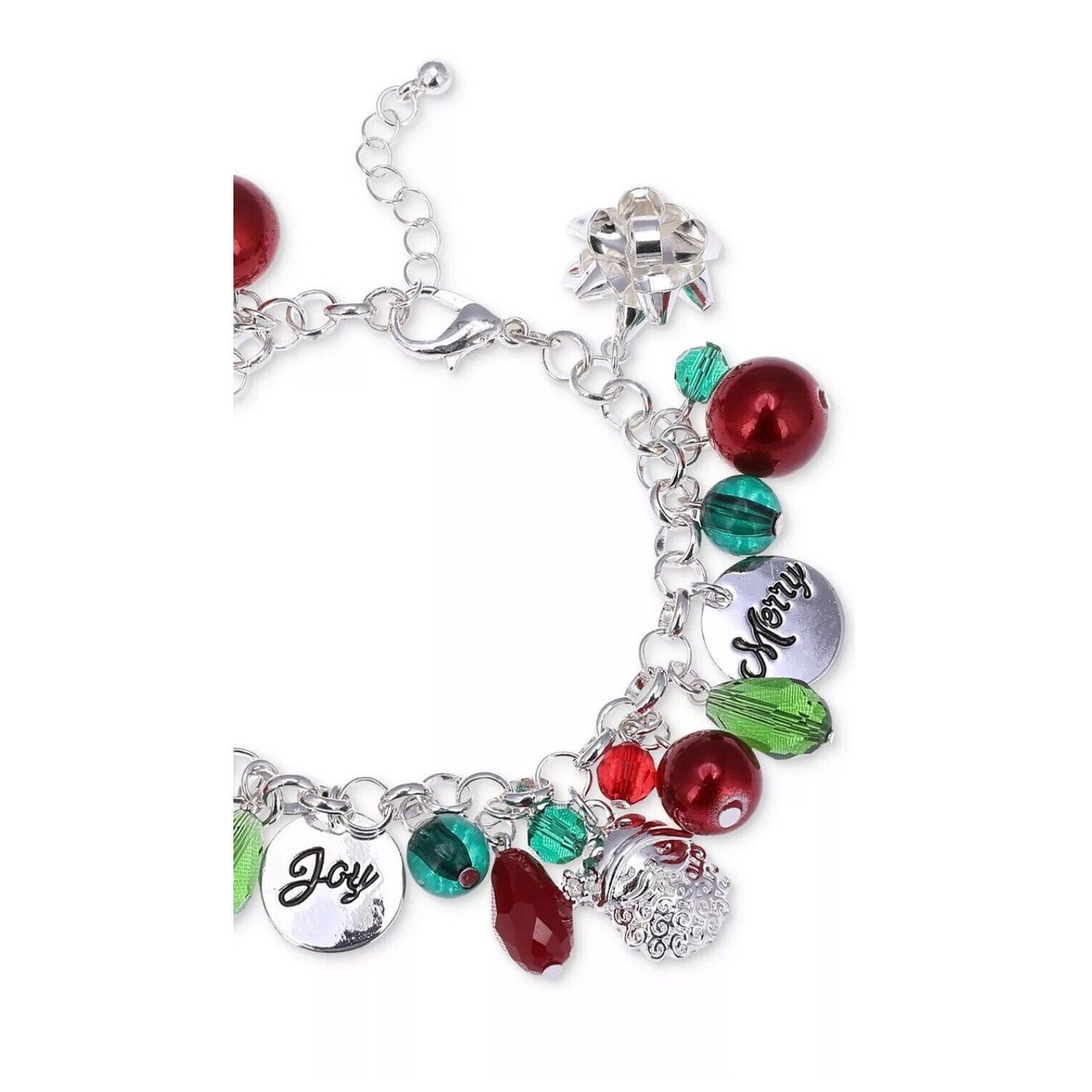 Silver Tone Crystal Xmas Bracelet Santa Ornament Christmas Tree Elegant Chic NWT