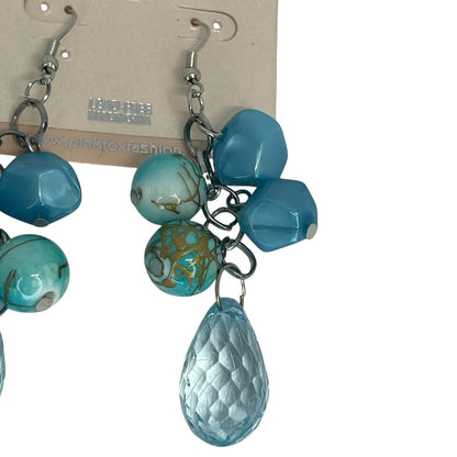 Silver Tone Faux Turquoise Beads Drop Earrings Stylish Fashion Trendy Stunning