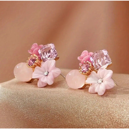 14K Gold Plate Crystal Flower Earrings Stunning Intricate Floral Elegant Stylish