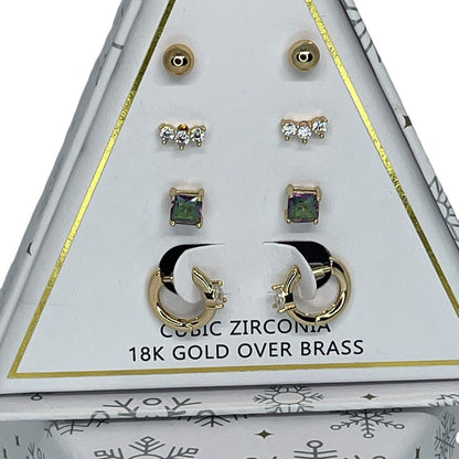 18K Gold Plate CZ Earrings 4pc Set Chic Xmas Ornament Box Fashion Stunning NWT