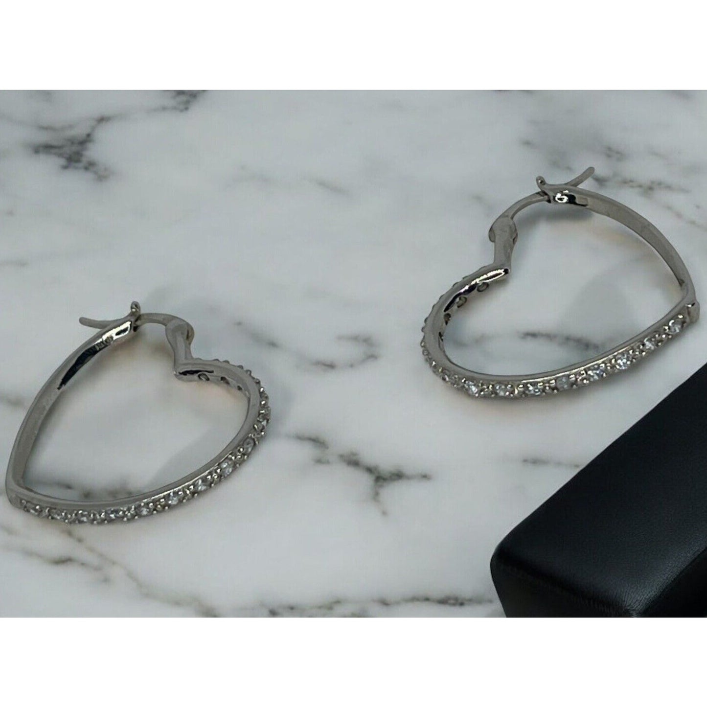 Silver Plated CZ Heart Hoop Earrings Chic Fashion Shiny Stylish Trendy NWT Vday