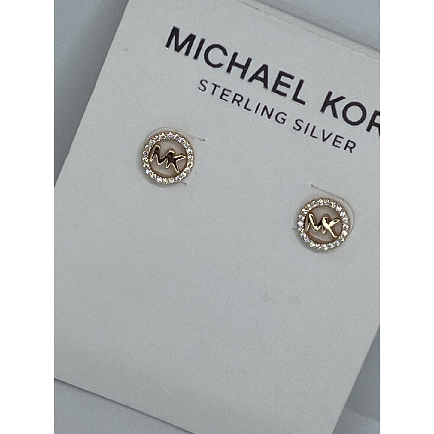 Michael Kors 14K Gold Vermeil CZ Hoop Earrings MK Logo Stud Luxury Trendy Chic