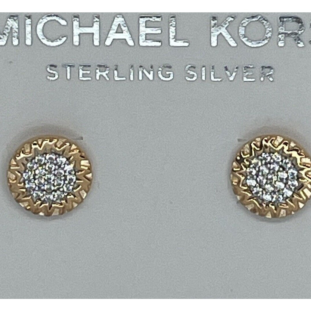 Michael Kors 14K Rose Gold Vermeil Crystal Hoop Earrings MK Logo Luxury Trendy