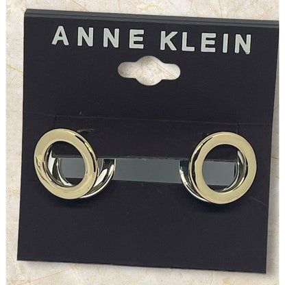 Anne Klein Two Tone Huggie O Hoop Earrings Shiny Trendy Stylish Fashion Chic NWT