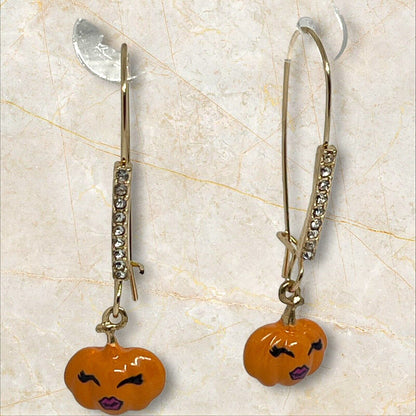 Betsey Johnson Halloween Pumpkin Earrings Gold Tone Crystal Holiday Chic Stylish