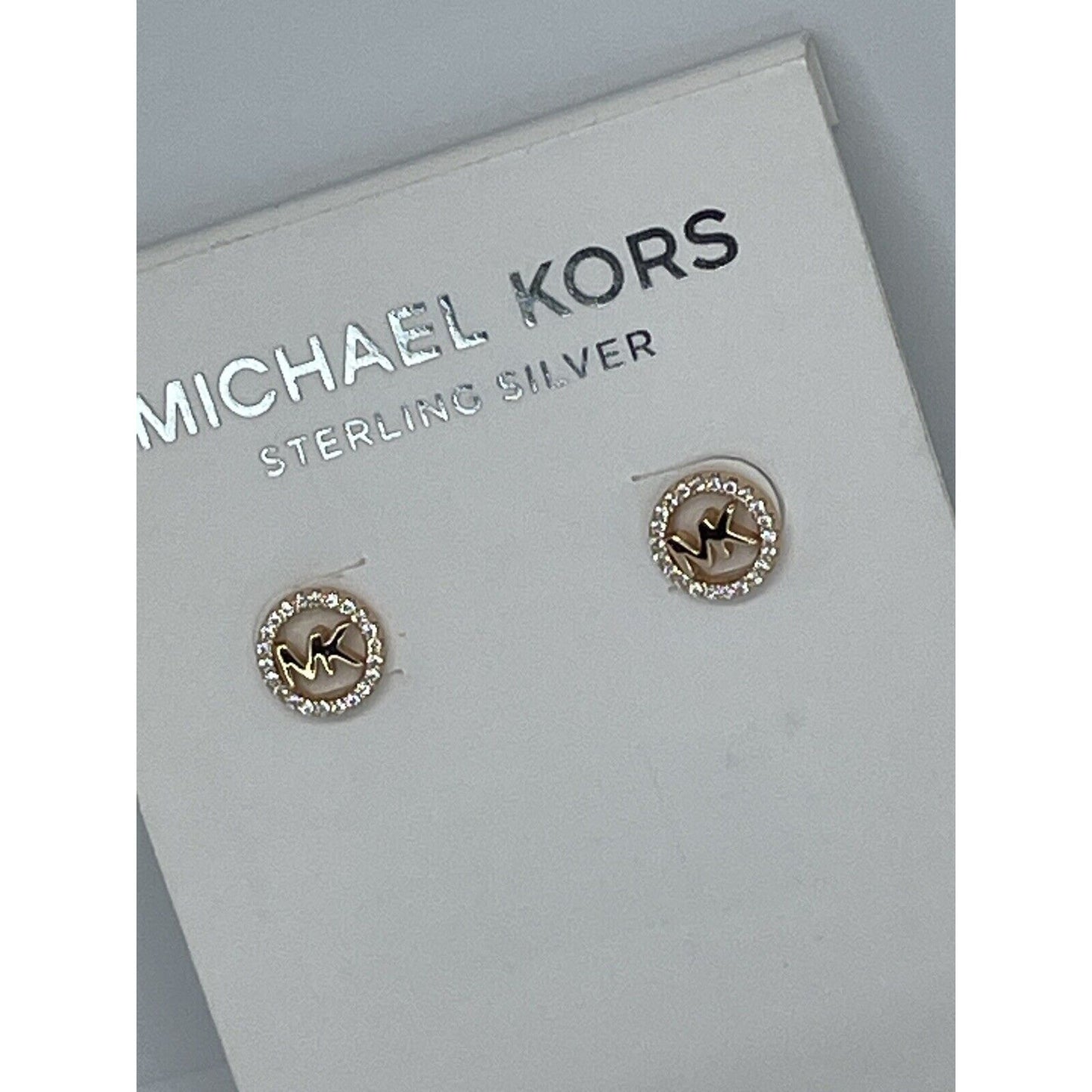 Michael Kors 14K Gold Vermeil CZ Hoop Earrings MK Logo Stud Luxury Trendy Chic