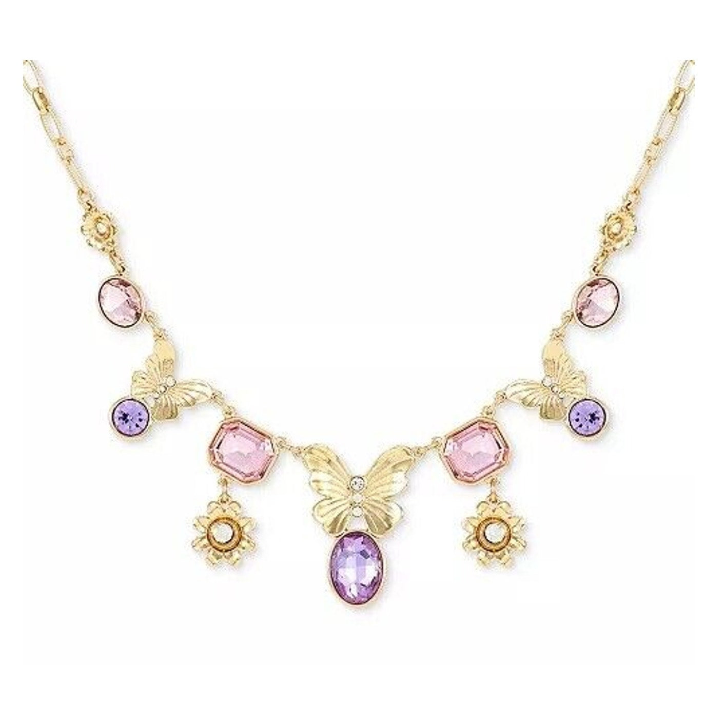 Guess Gold Tone Crystal Tanzanite Butterfly Necklace Chic Trendy Fashion Stylish