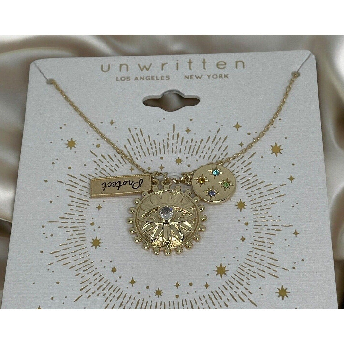 Unwritten 14K Gold Plate Evil Eye Pendant Necklace Chic Protect Charm Trendy NWT