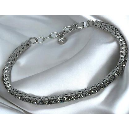 Silver Tone Crystal Flex Tennis Bracelet Fashion Stylish Trendy Shiny Chic NWT