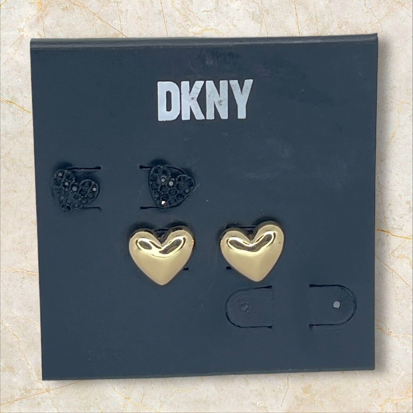 DKNY Gold Tone Heart Earrings (2pc Set) Chic Fashion Trendy Stylish Elegant Vday