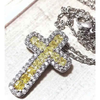 Silver Plated Crystal Cross Pendant Necklace Stunning Chic Style Faith Elegant