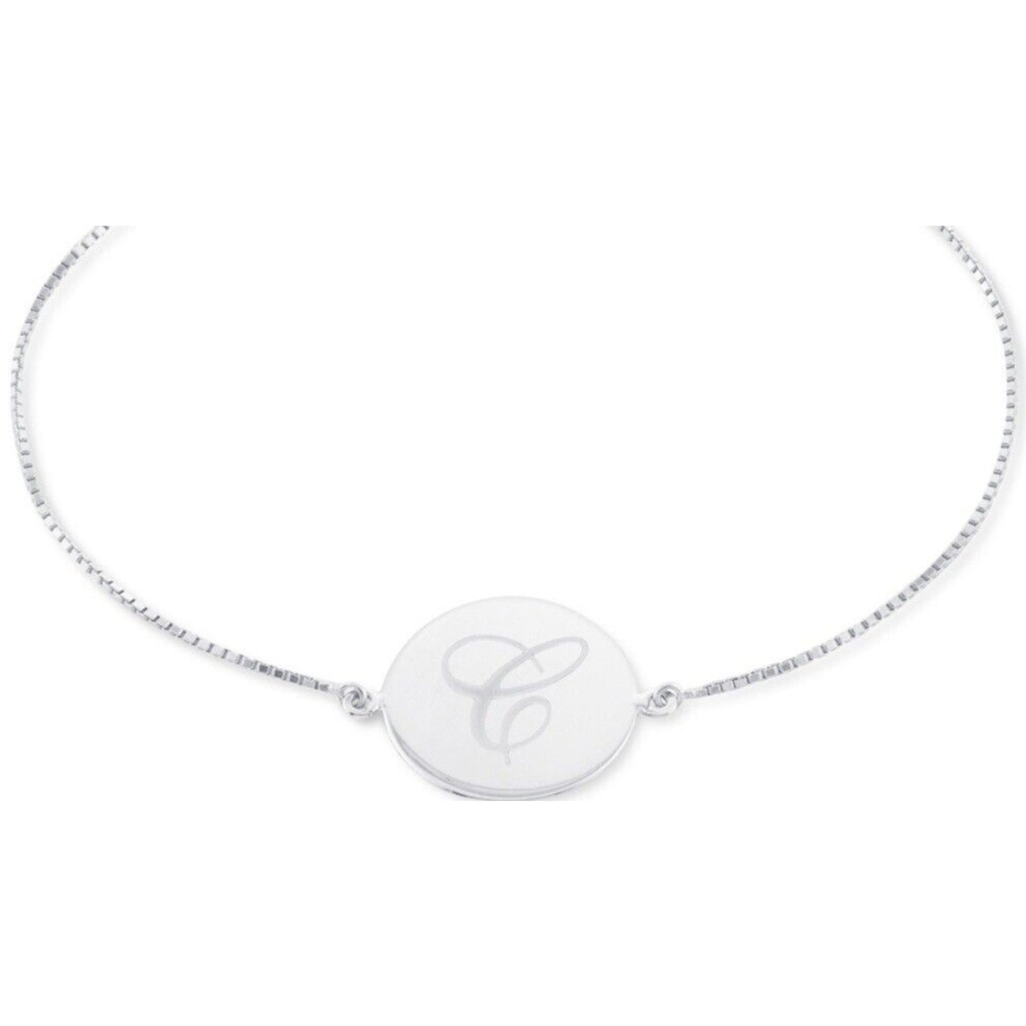 Sterling Silver 'E' Initial Disc Bolo Bracelet Chic Stylish Trendy Minimal Shiny