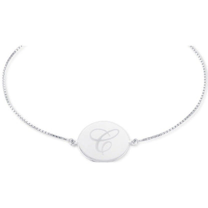 Sterling Silver 'E' Initial Disc Bolo Bracelet Chic Stylish Trendy Minimal Shiny