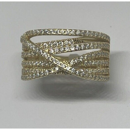 18K Gold Vemeil CZ Ring Crossover (Sz 7) Chic Trendy Fashion Stunning Style NWT