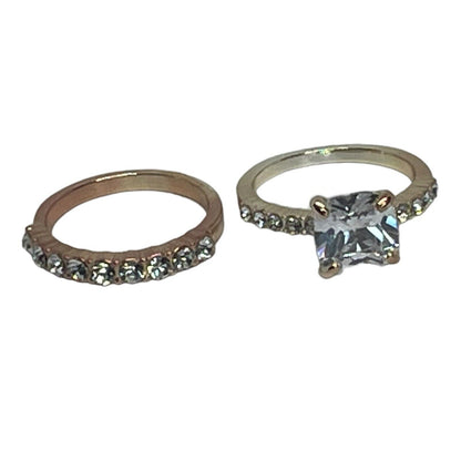 Gold Plated Pave Crystal CZ Ring Sz 5 (2pc Set) Chic Trendy Fashion Stylish NWT