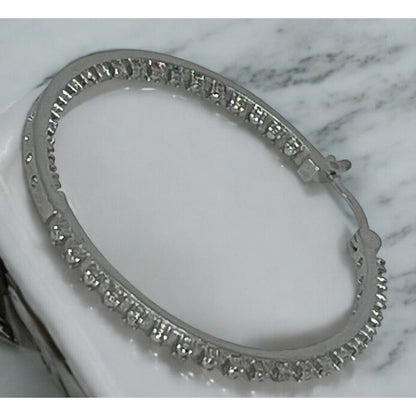 Diamond Accent Silver Plate Hoop Earrings Stunning Elegant Shiny Fashion Bling