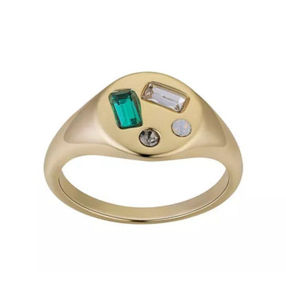 Unwritten 14K Gold Plated Crystal Signet Ring (Sz 9) Trendy Fashion Elegant NWT