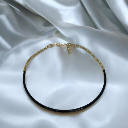 Gold Tone Enamel Chain Collar Necklace Choker Stylish Stunning Shiny Elegant NWT