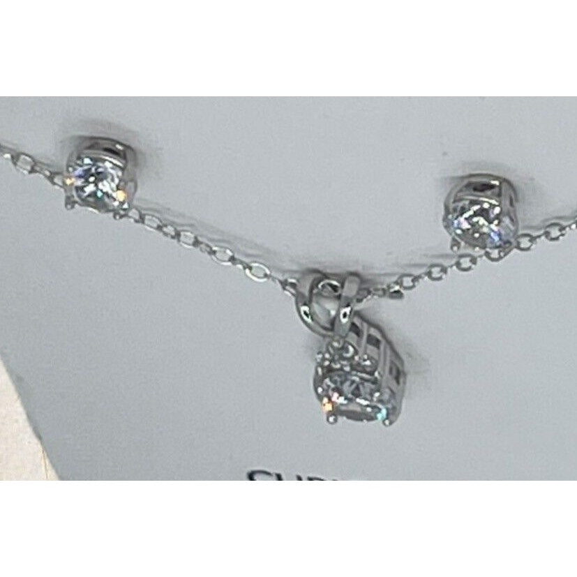 Sterling Silver CZ Necklace Earrings (2pc Set) Stunning Fashion Trendy NWT Vday