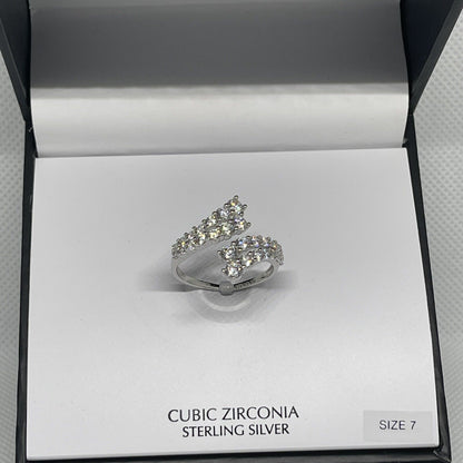 Sterling Silver Open Band CZ Ring (Sz 7) Stunning Stylish Trendy Glitz Statement