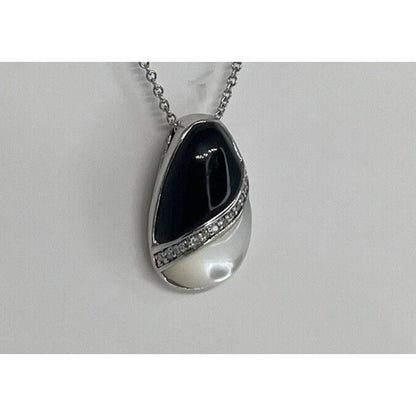 Onyx (2 cts.) Diamond Accent Sterling Silver Necklace Mother Of Pearl Luxury NWT